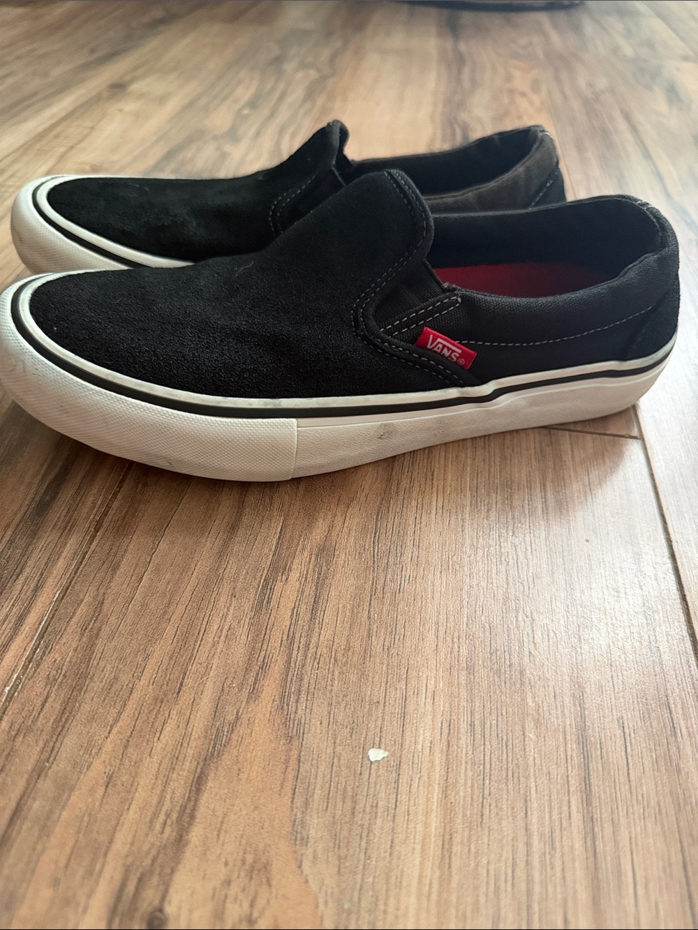 Vans Black Suede Slip-On Loafers with White Sole
